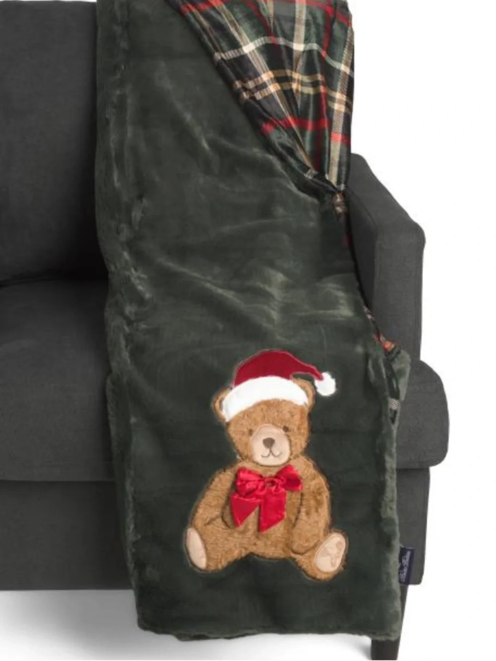 BROOKS BROTHERS reversible plaid faux fur throw